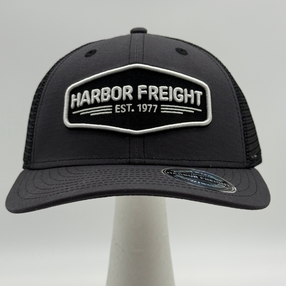 Harbor Freight Tools Est 1977 Trucker Hat Black Mesh Snapback Cap HFT Logo NEW